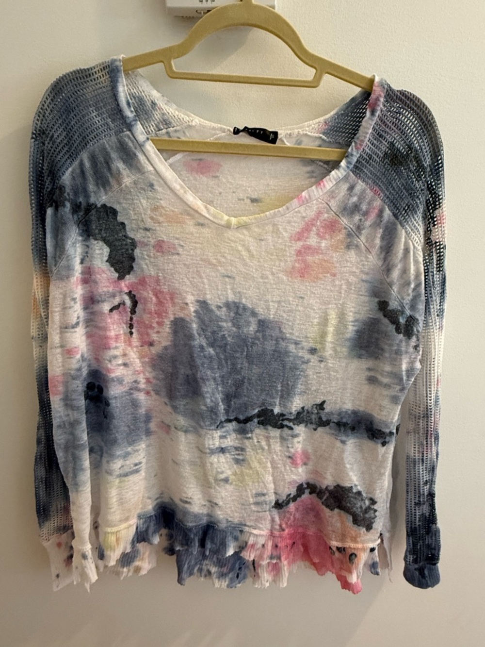 T Party Fashion Women's Long Sleeve Tie-Dye Knit Top in Pink, Blue & White